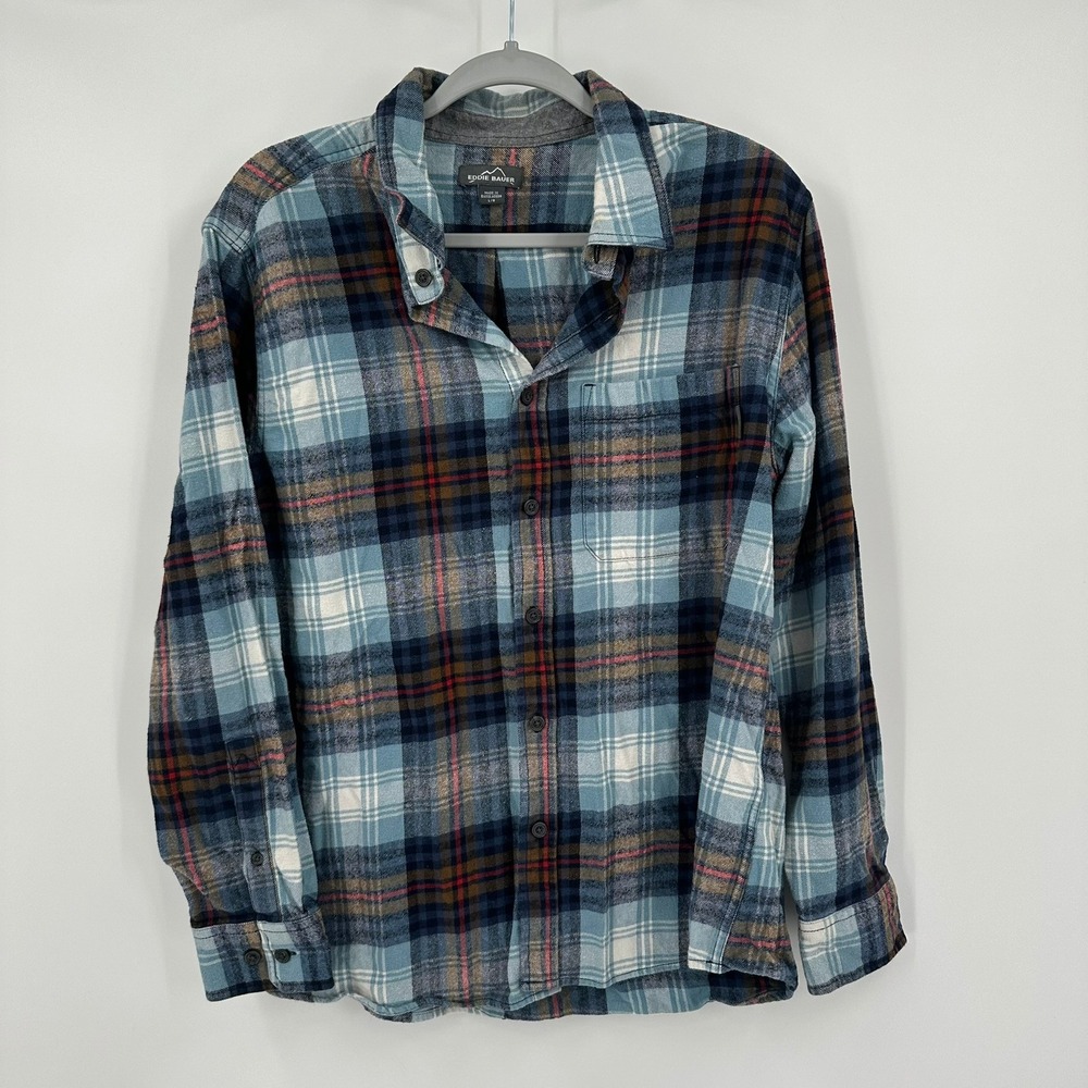Eddie Bauer Mens Outdoors Plaid Flannel Shirt Size L Lumberjack Rugged Camping